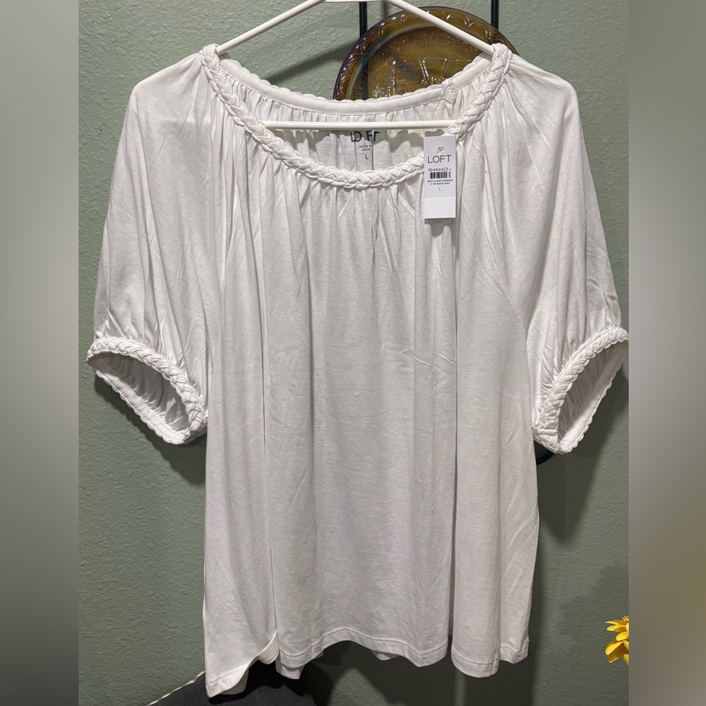 LOFT White Braided Scoop Neck Tunic